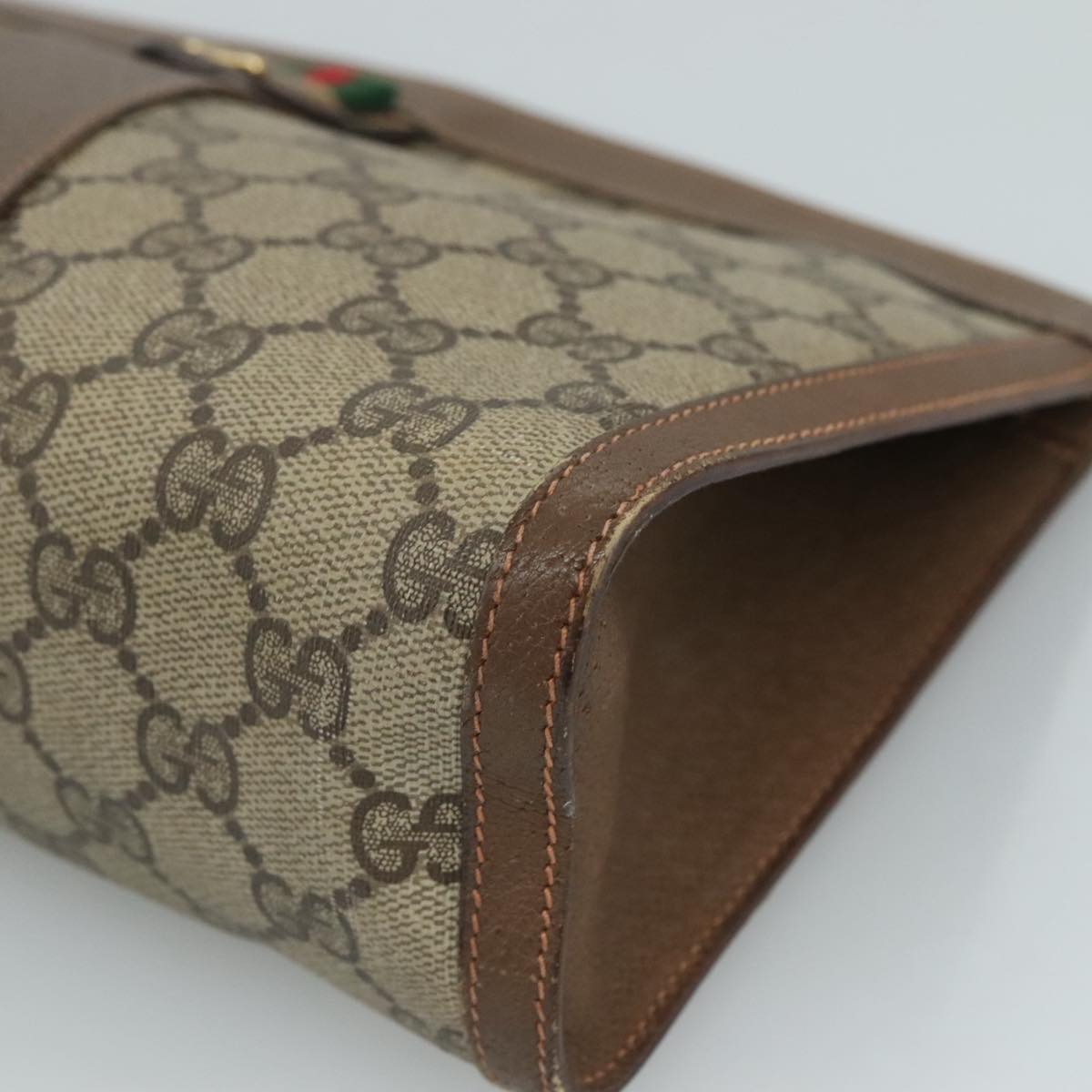 GUCCI GG Supreme Web Sherry Line Clutch Bag PVC Beige Red 89 01 033 Auth 111492