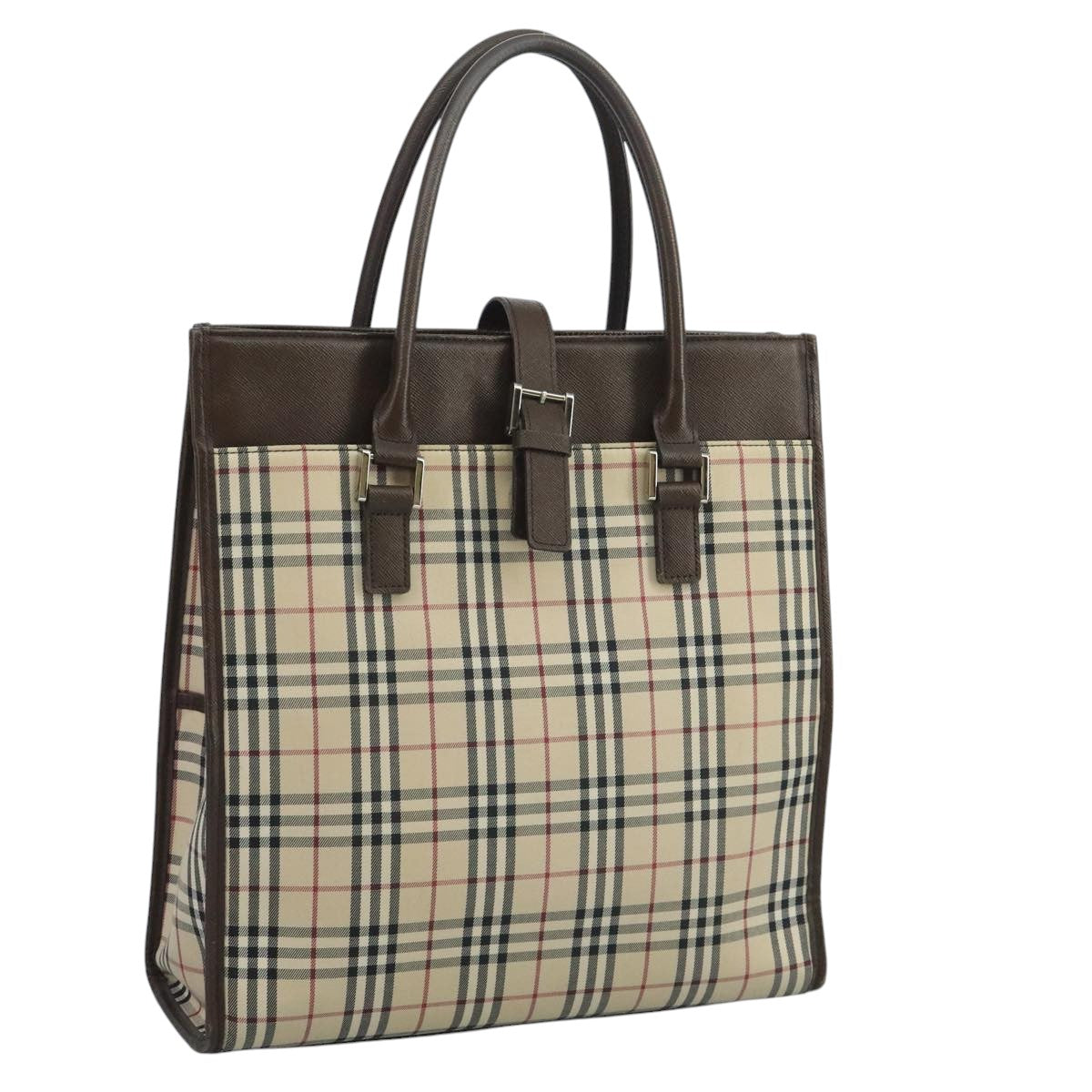 BURBERRY Nova Check Tote Bag Canvas Beige Auth 111496