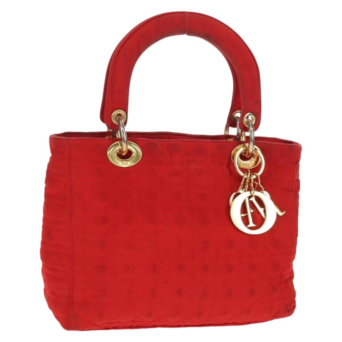 Christian Dior Canage Hand Bag Red Gold Auth 111525