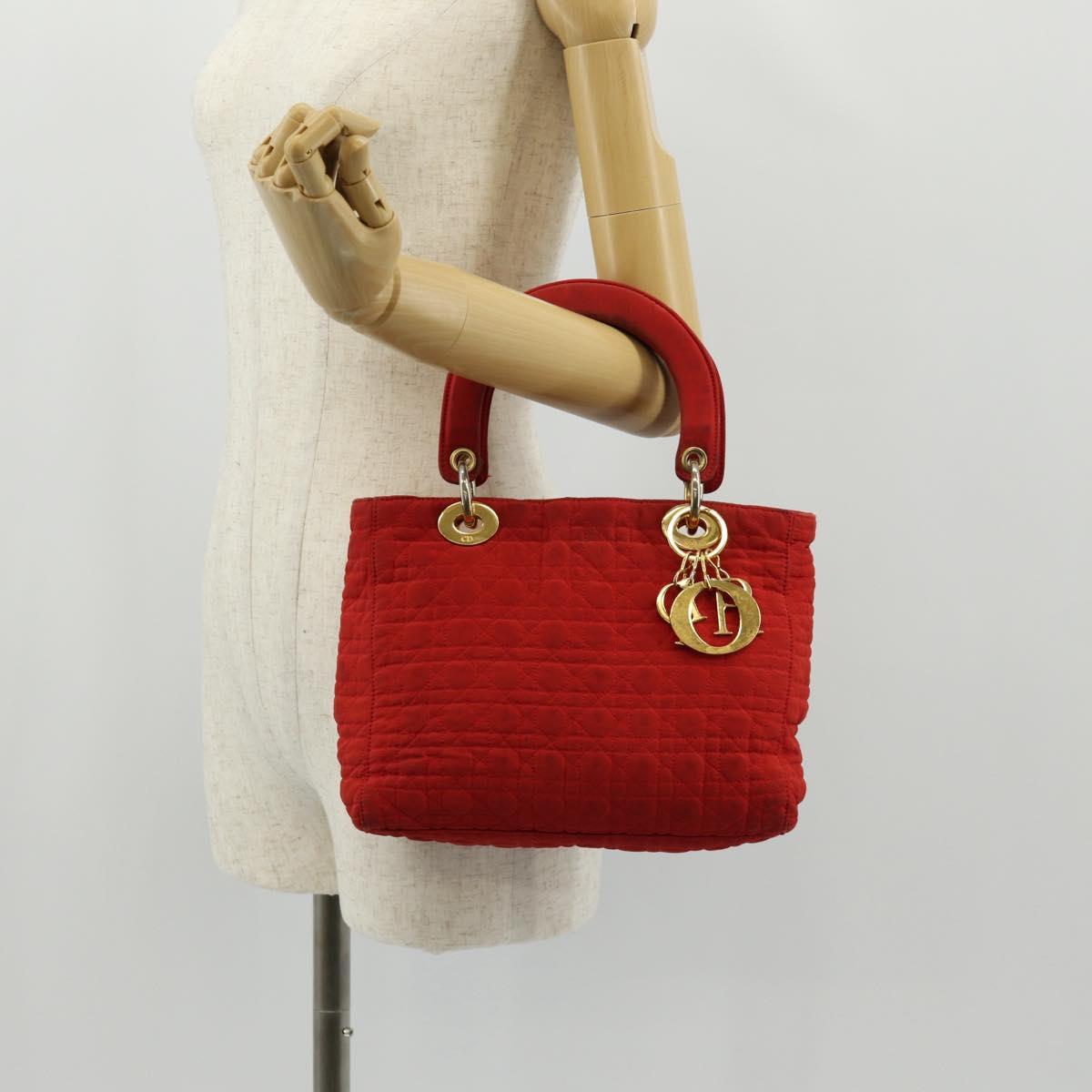 Christian Dior Canage Hand Bag Red Gold Auth 111525