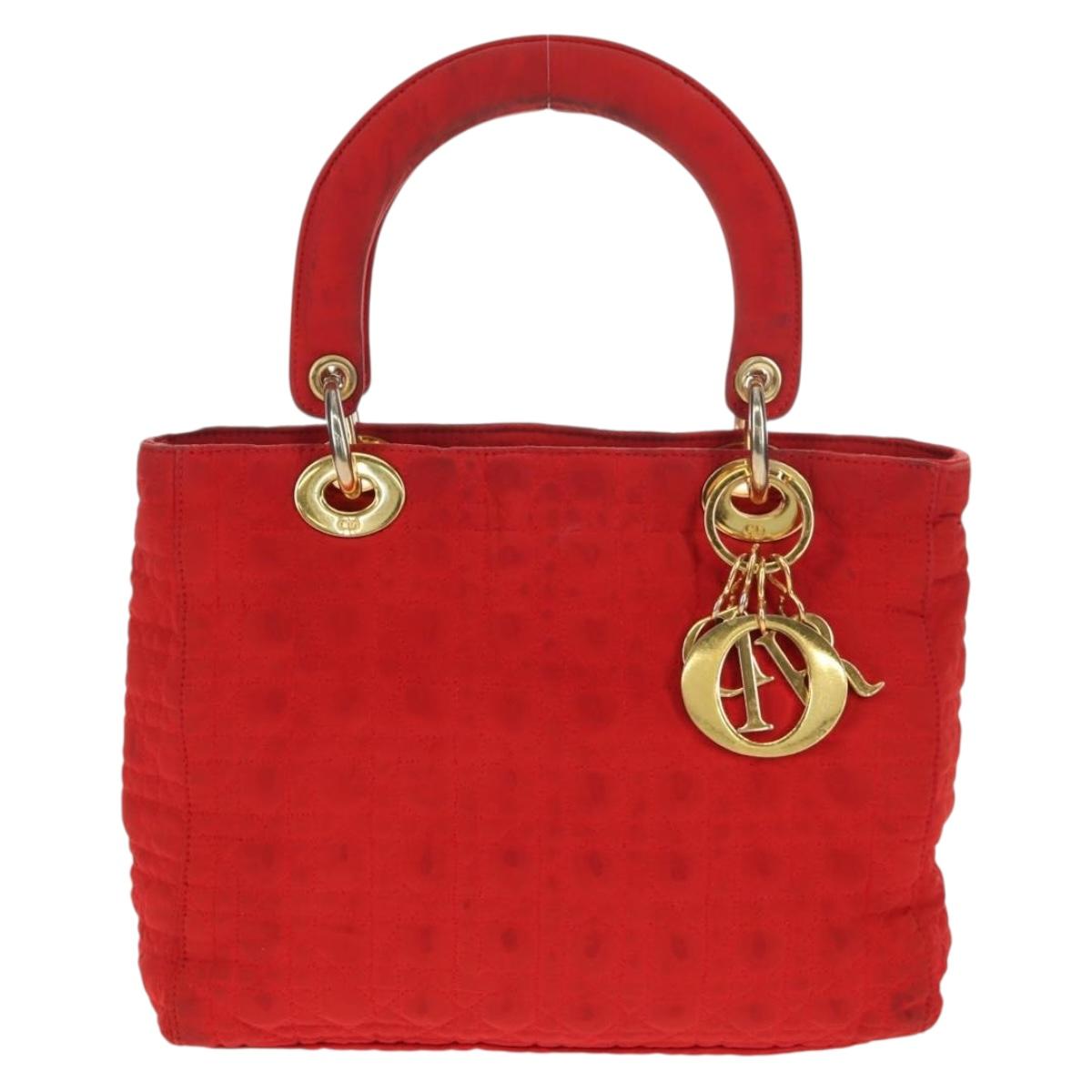 Christian Dior Canage Hand Bag Red Gold Auth 111525