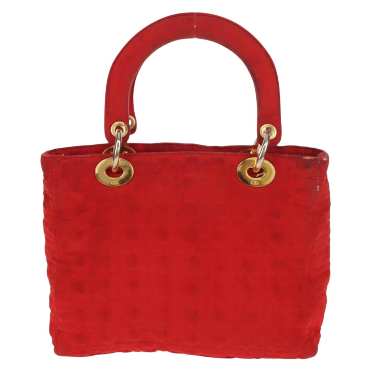 Christian Dior Canage Hand Bag Red Gold Auth 111525