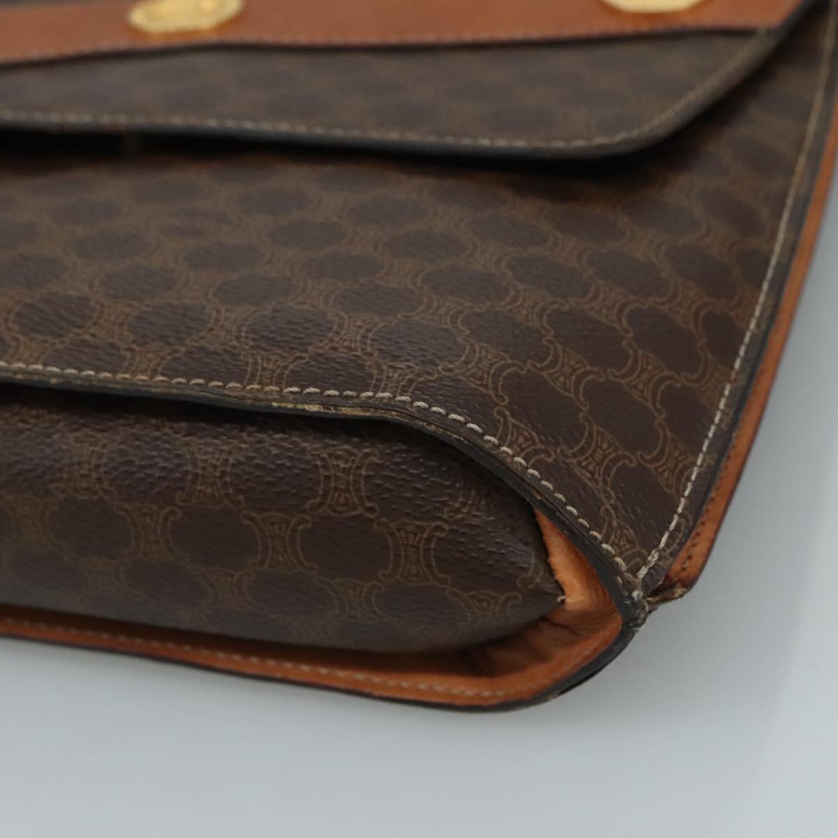 CELINE Macadam Canvas Shoulder Bag PVC Leather Gold Brown Auth 111547