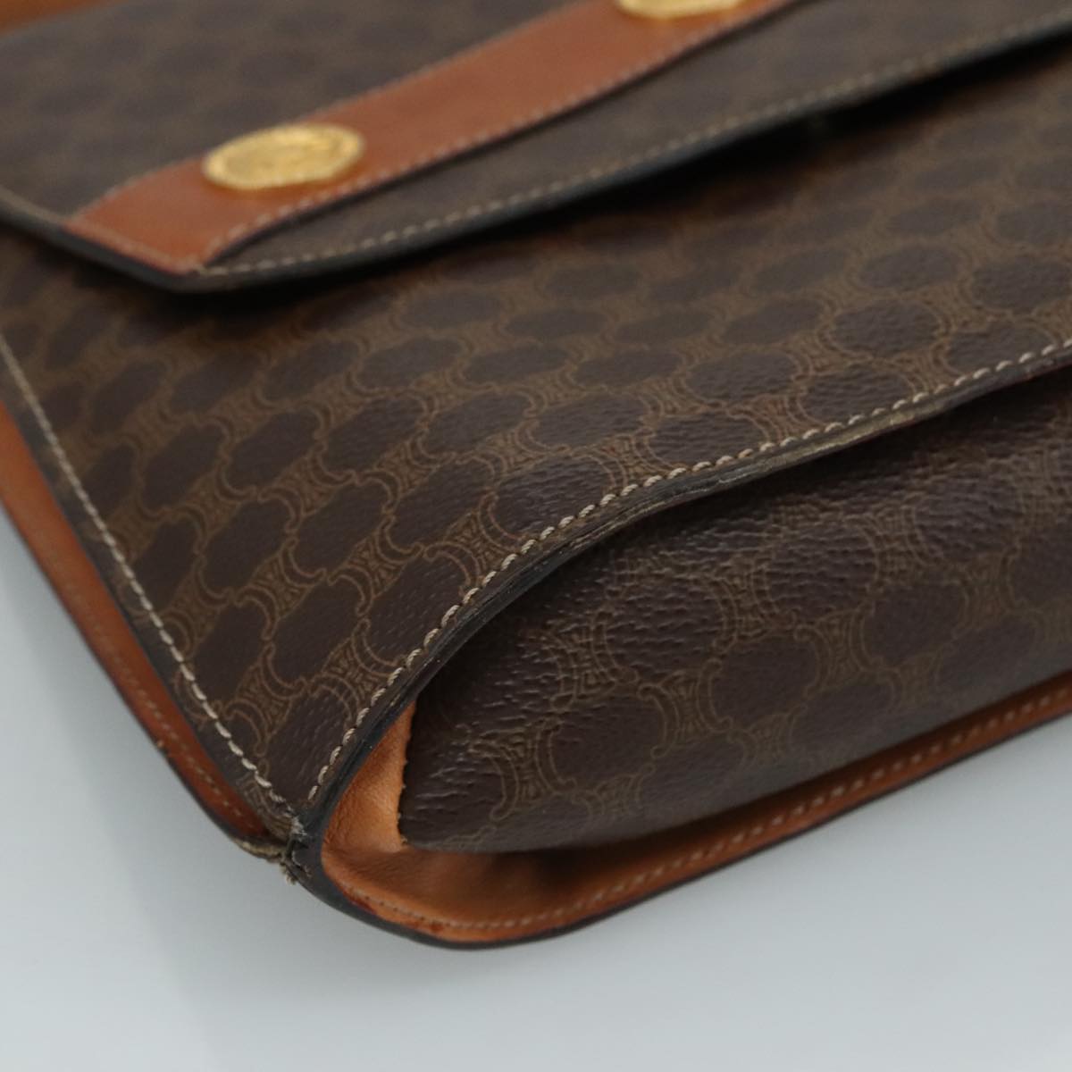 CELINE Macadam Canvas Shoulder Bag PVC Leather Gold Brown Auth 111547