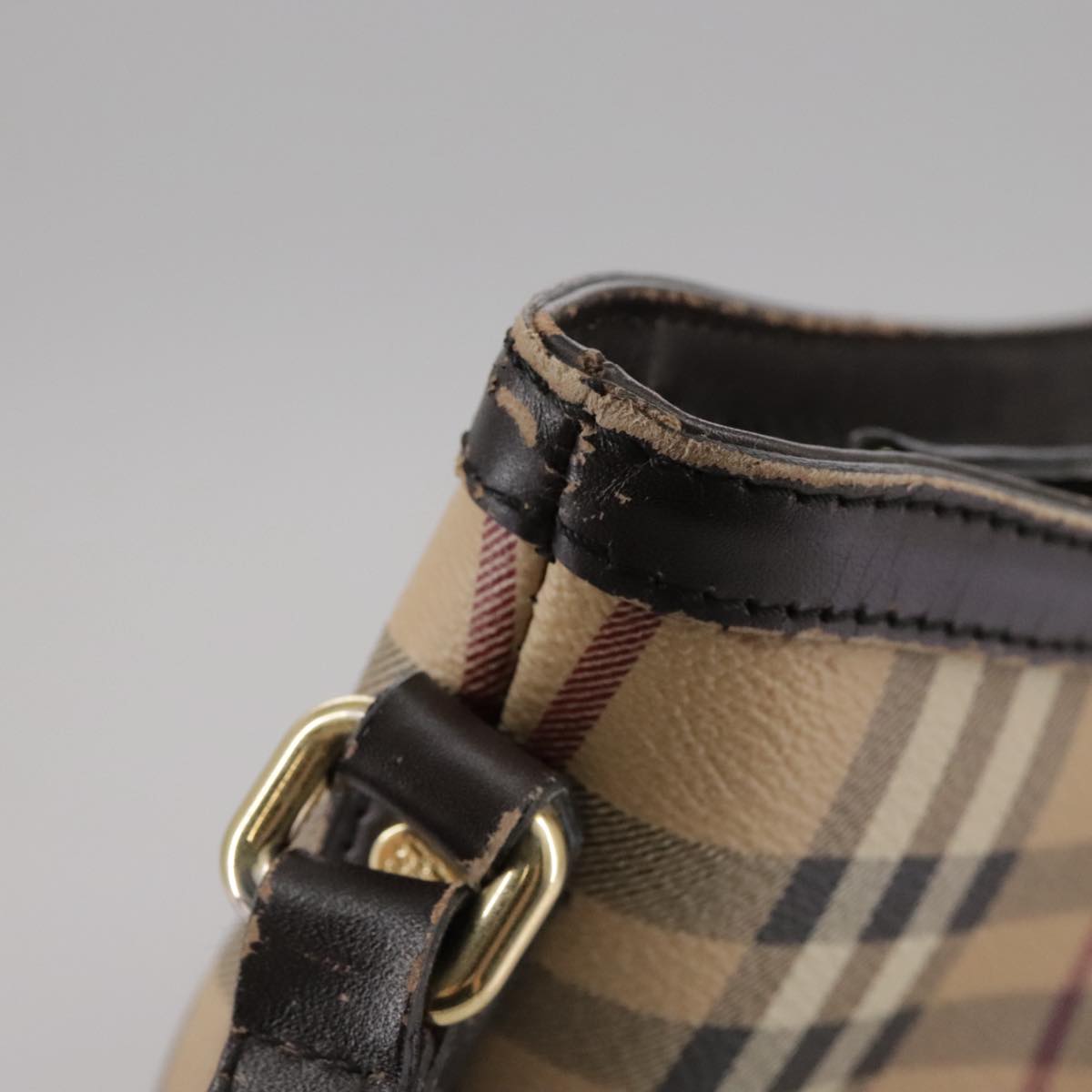 BURBERRY Nova Check Shoulder Bag PVC Beige Brown gold Auth 111586