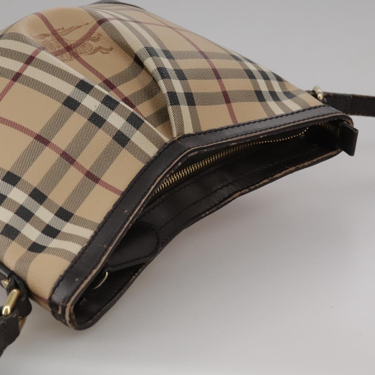 BURBERRY Nova Check Shoulder Bag PVC Beige Brown gold Auth 111586