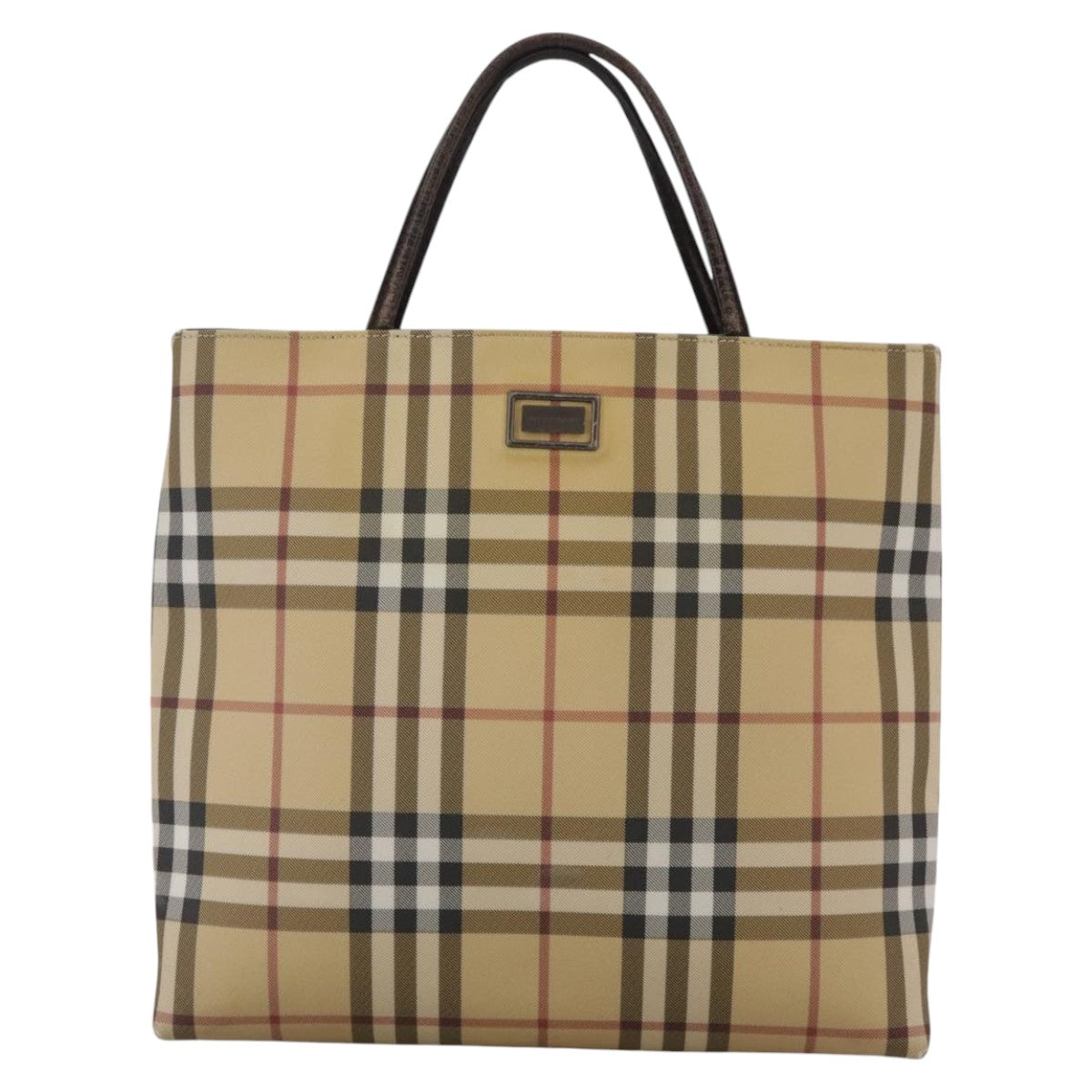 BURBERRY Nova Check Hand Bag PVC Beige Brown Auth 111588