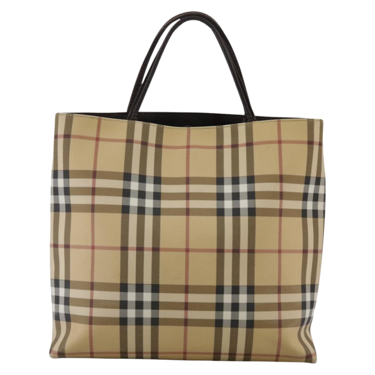 BURBERRY Nova Check Hand Bag PVC Beige Brown Auth 111588