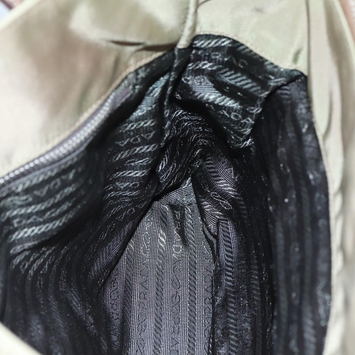 PRADA Tote Bag Nylon Leather Khaki Brown Silver Auth 111593