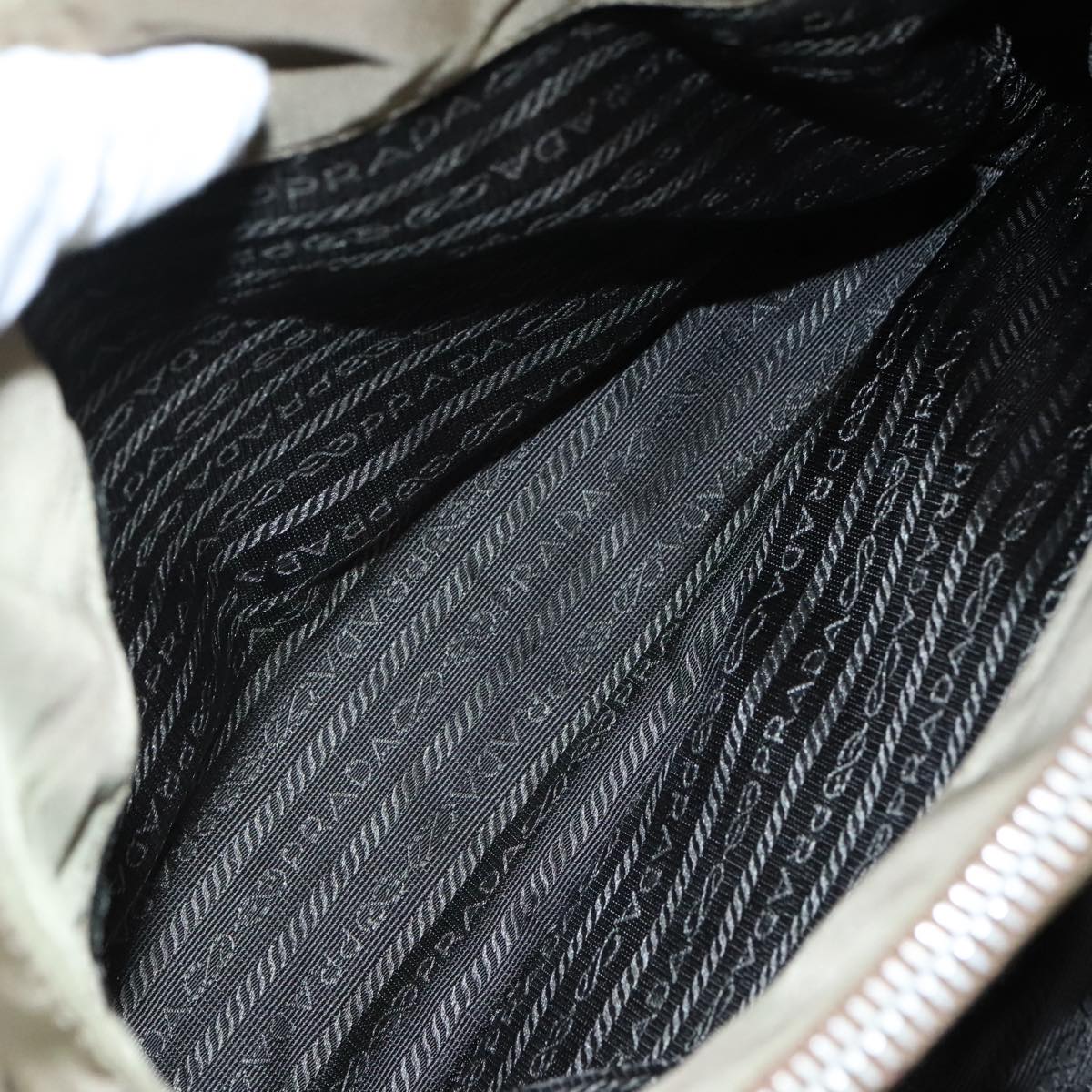 PRADA Tote Bag Nylon Leather Khaki Brown Silver Auth 111593