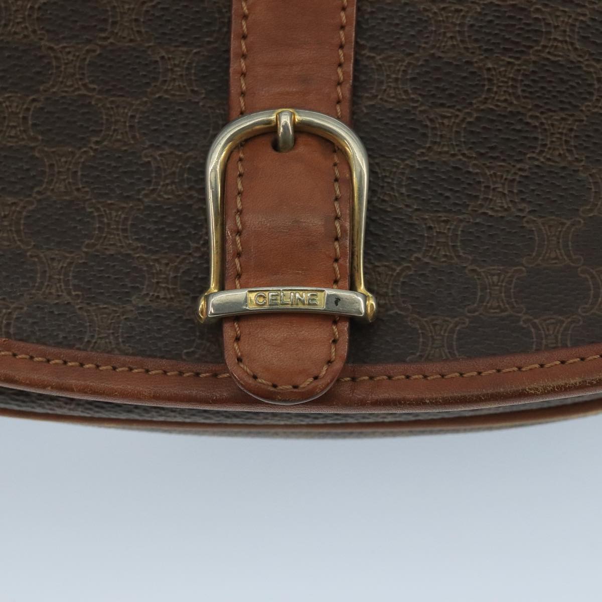 CELINE Macadam Canvas Shoulder Bag PVC Leather Brown Auth 111596