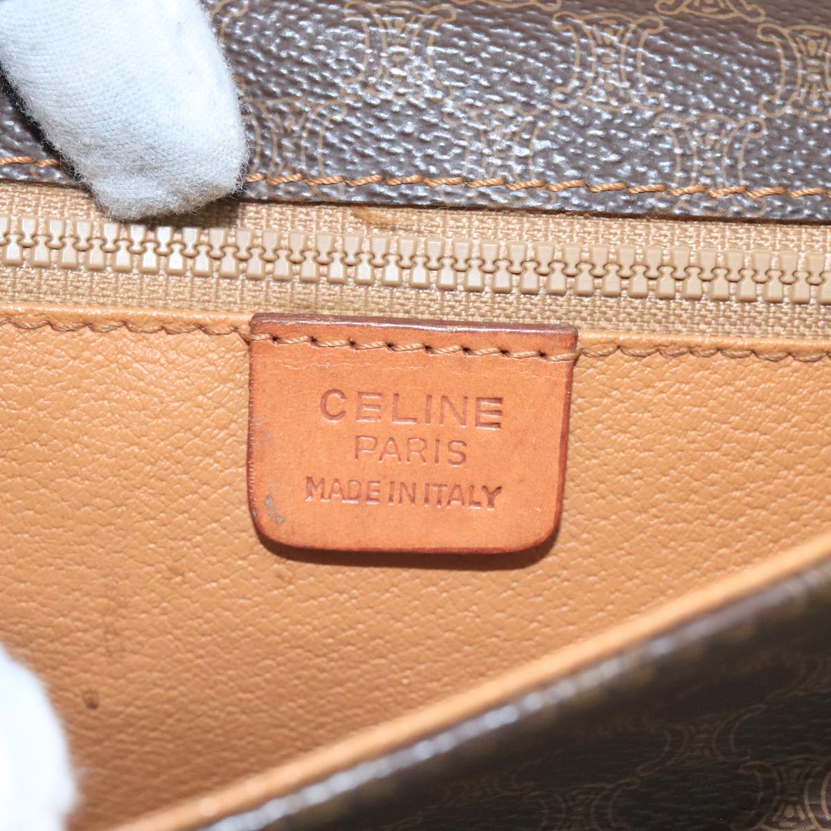 CELINE Macadam Canvas Shoulder Bag PVC Leather Brown Auth 111596