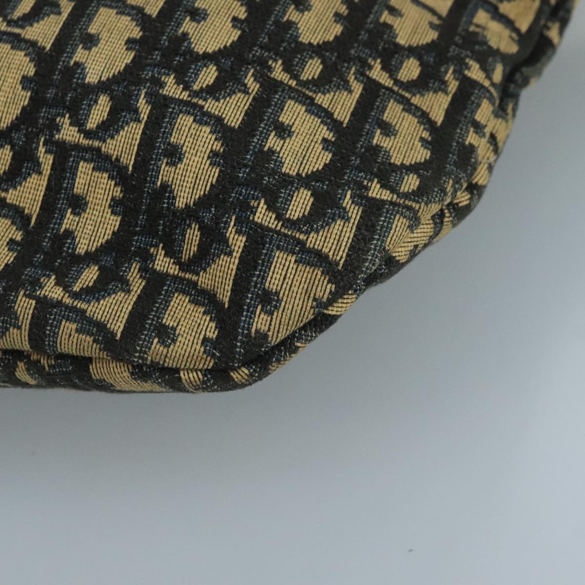 Christian Dior Trotter Canvas Shoulder Bag Navy Gold Auth 111610