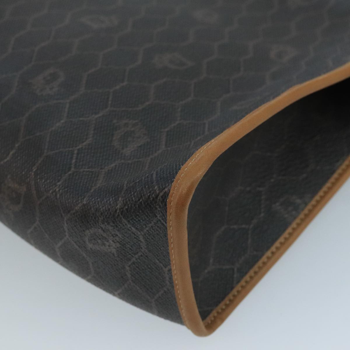 Christian Dior Honeycomb Canvas Clutch Bag PVC Leather Black Gold Auth 111627