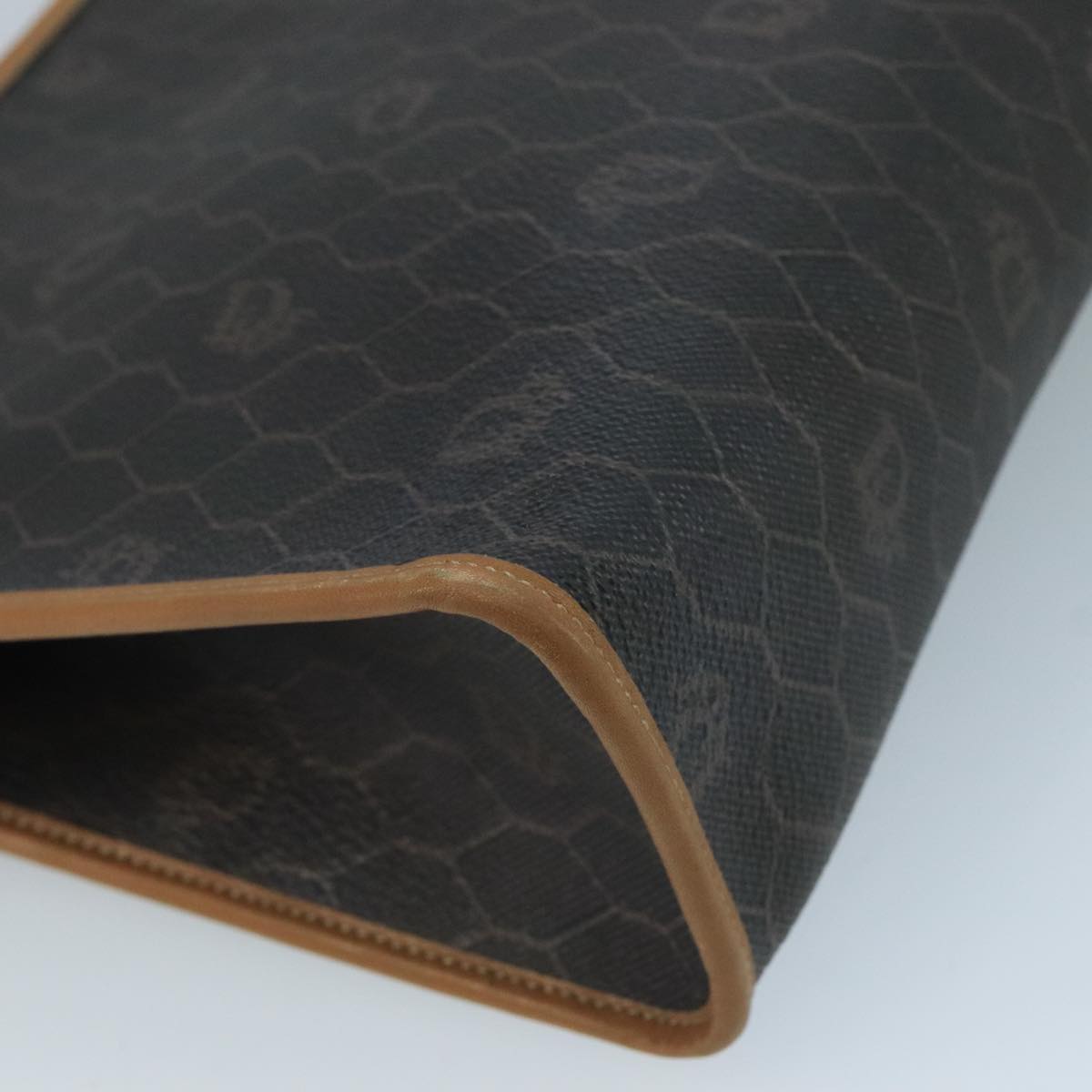 Christian Dior Honeycomb Canvas Clutch Bag PVC Leather Black Gold Auth 111627