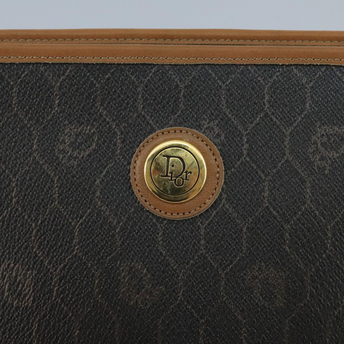 Christian Dior Honeycomb Canvas Clutch Bag PVC Leather Black Gold Auth 111627