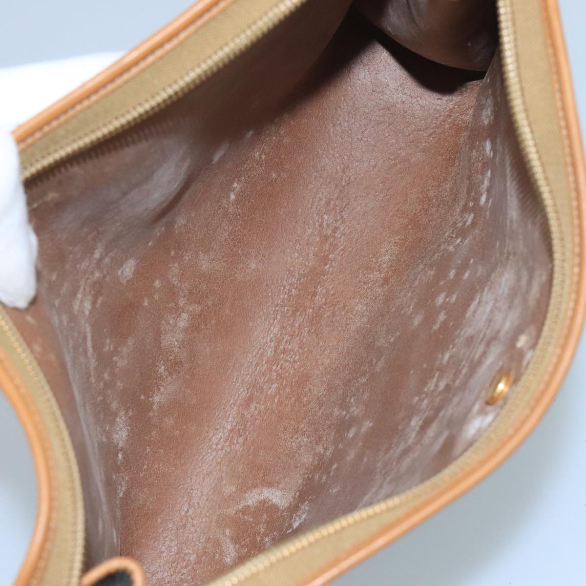 Christian Dior Honeycomb Canvas Clutch Bag PVC Leather Black Gold Auth 111627