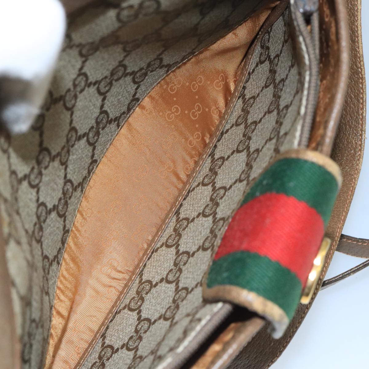 GUCCI GG Supreme Web Sherry Line Shoulder Bag PVC Beige Red Green Auth 111654