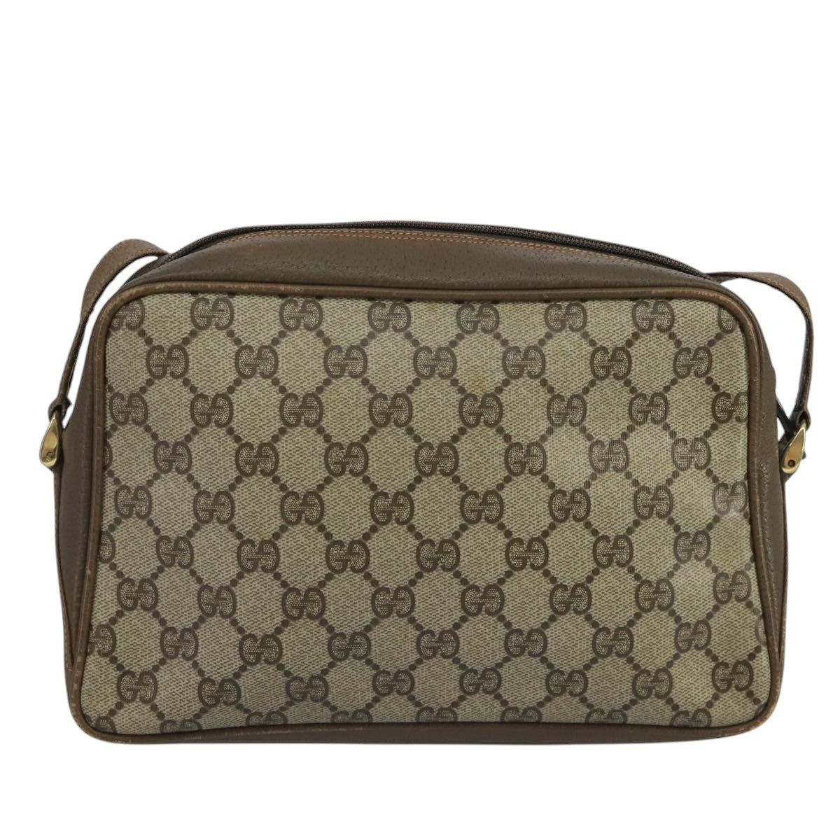 GUCCI GG Supreme Web Sherry Line Shoulder Bag PVC Beige Red Green Auth 111654