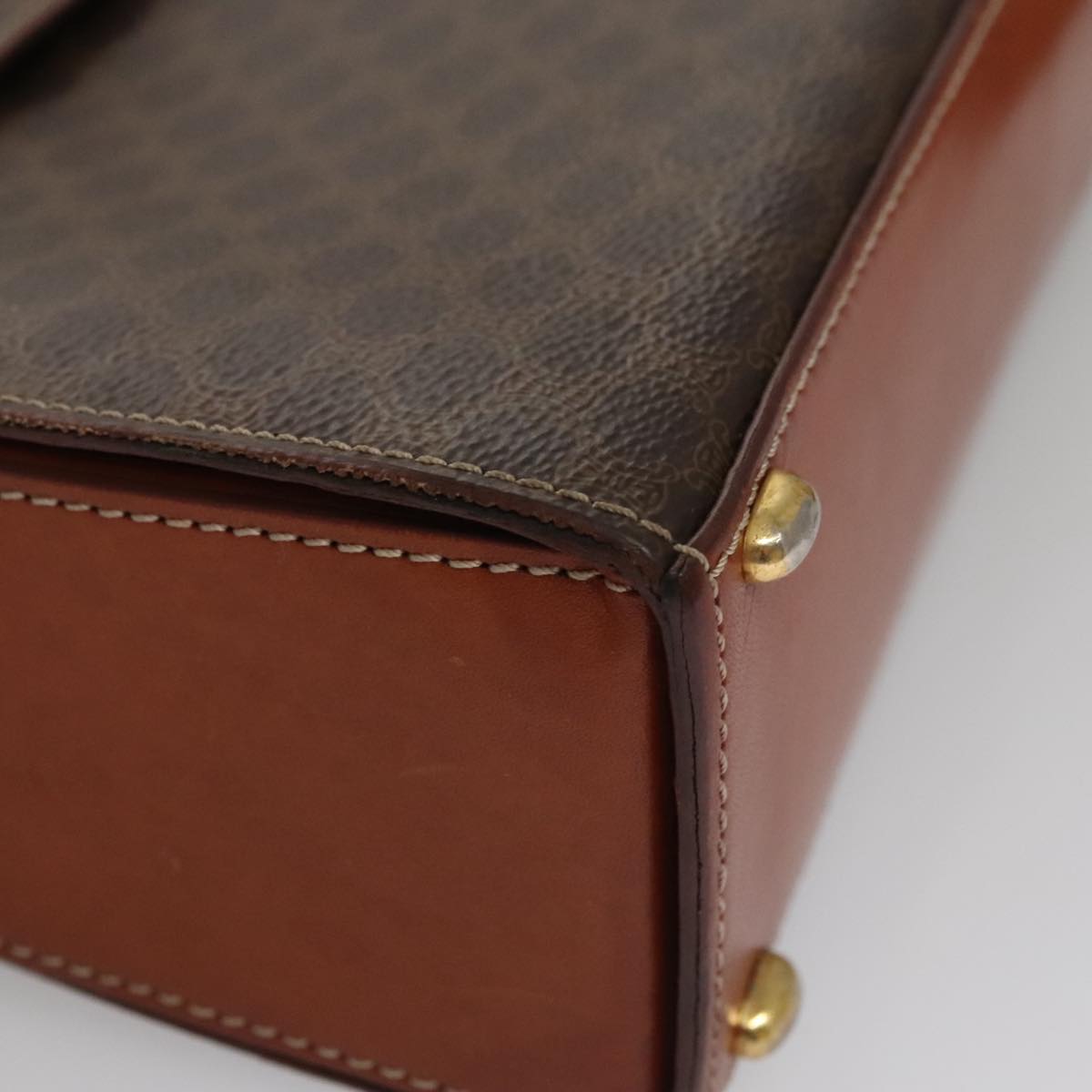 CELINE Macadam Canvas Hand Bag PVC Leather 2way Brown Auth 111670