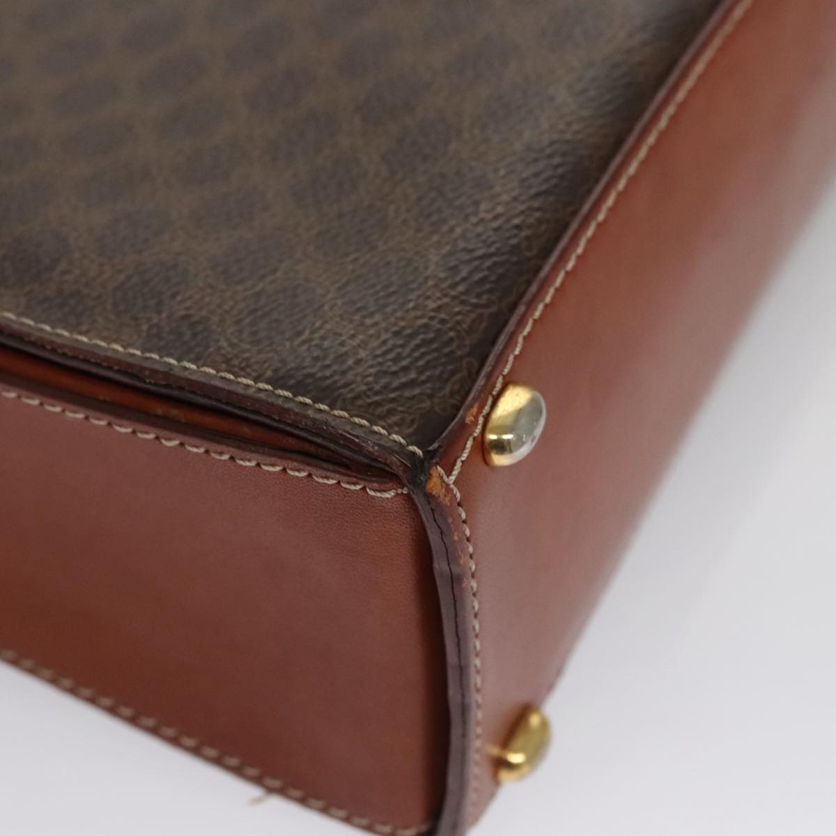 CELINE Macadam Canvas Hand Bag PVC Leather 2way Brown Auth 111670