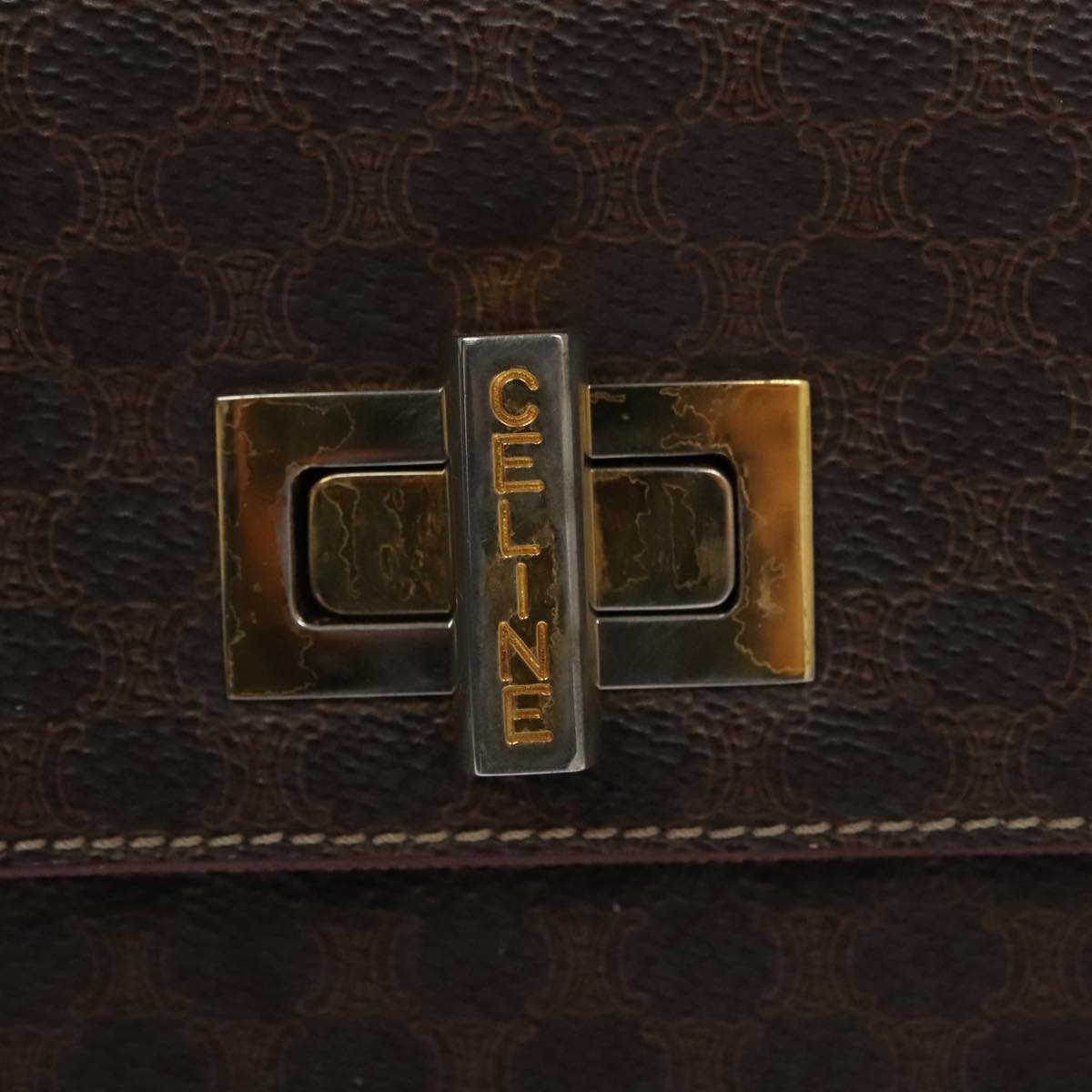 CELINE Macadam Canvas Hand Bag PVC Leather 2way Brown Auth 111670