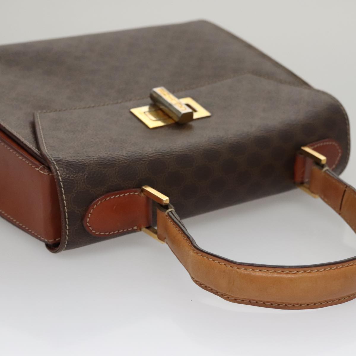 CELINE Macadam Canvas Hand Bag PVC Leather 2way Brown Auth 111670