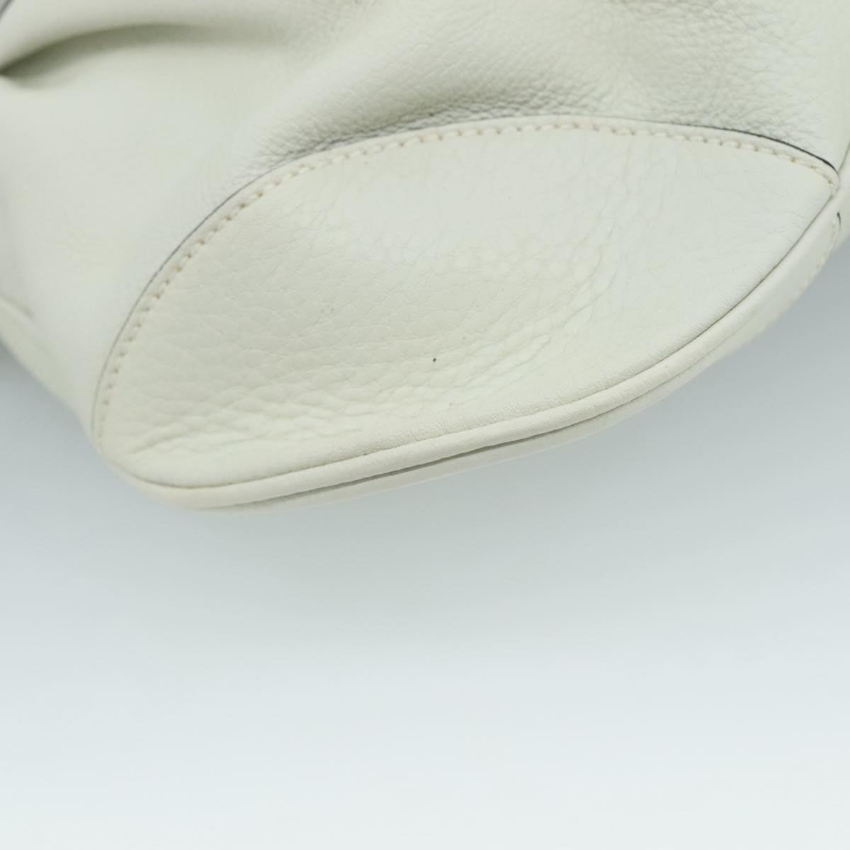 Salvatore Ferragamo Gancini Hand Bag Leather White Silver Auth 111747