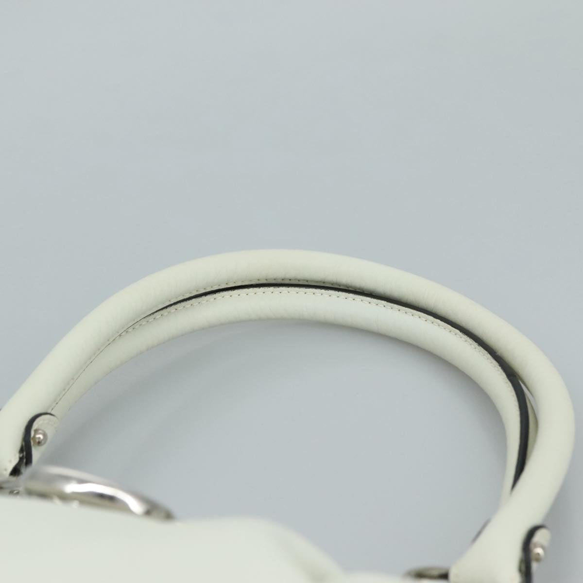 Salvatore Ferragamo Gancini Hand Bag Leather White Silver Auth 111747