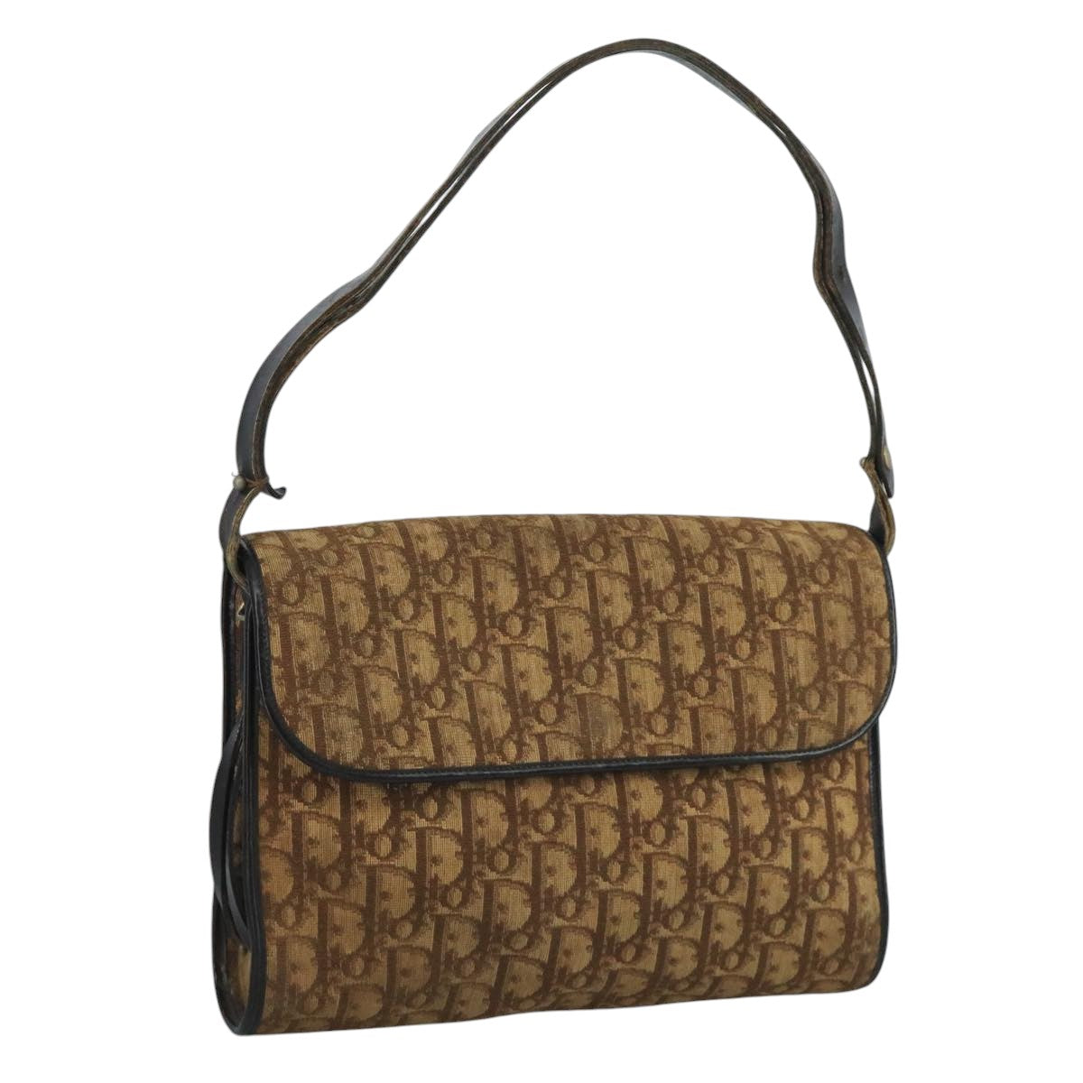 Christian Dior Trotter Canvas Shoulder Bag Brown Auth 111761