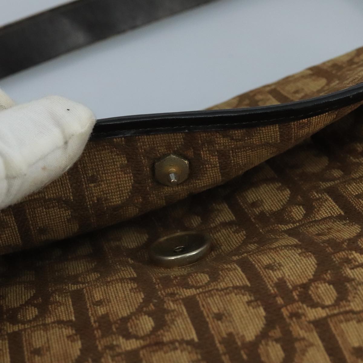Christian Dior Trotter Canvas Shoulder Bag Brown Auth 111761