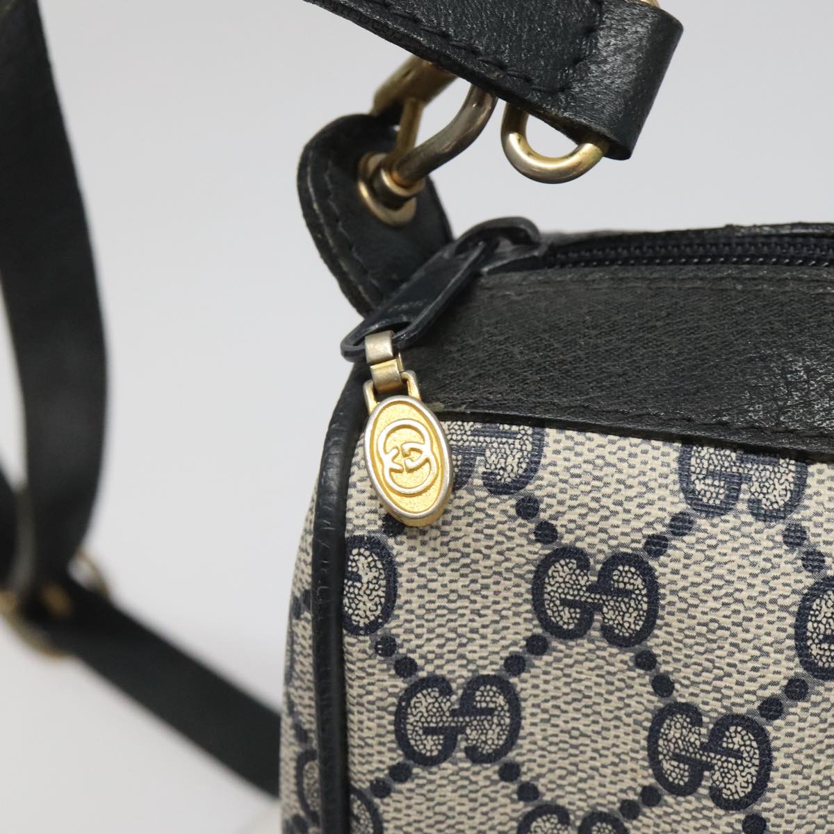 GUCCI GG Supreme Sherry Line Shoulder Bag PVC Navy Gold 378 004 4464 Auth 111855