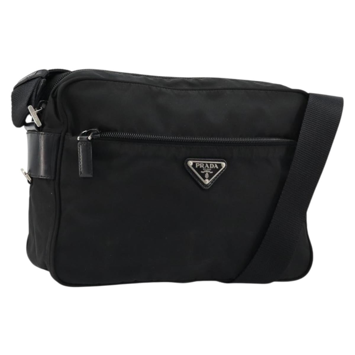 PRADA Shoulder Bag Nylon Black Silver Auth 111866