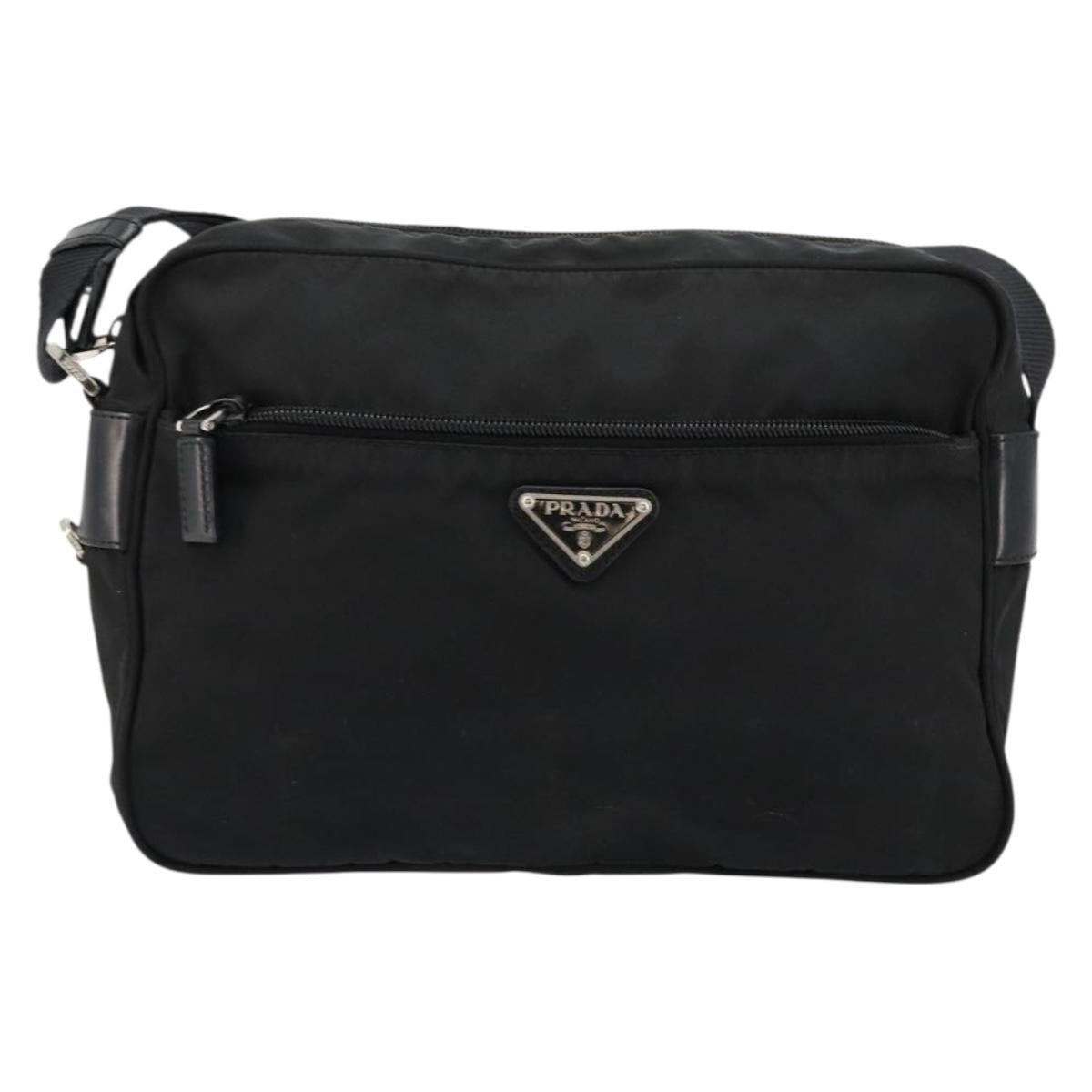 PRADA Shoulder Bag Nylon Black Silver Auth 111866