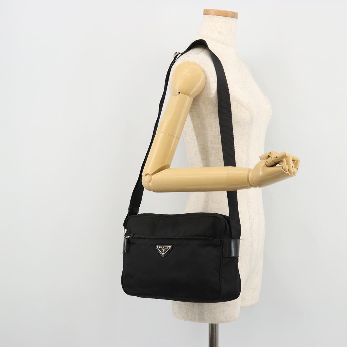 PRADA Shoulder Bag Nylon Black Silver Auth 111866