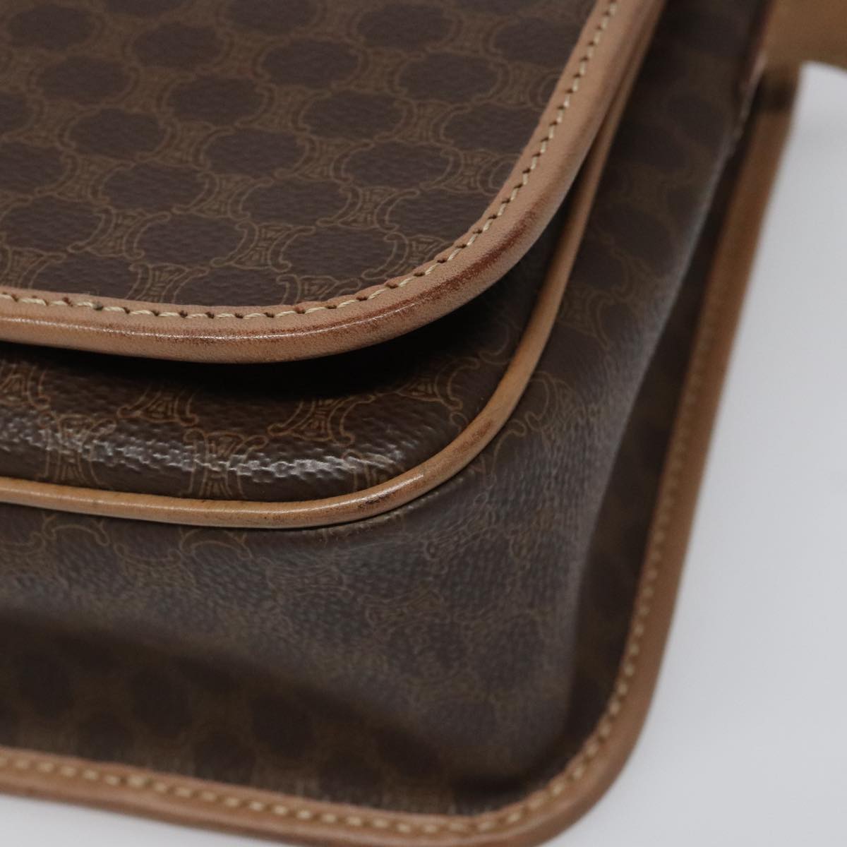 CELINE Macadam Canvas Shoulder Bag PVC Leather Brown Gold Auth 111880