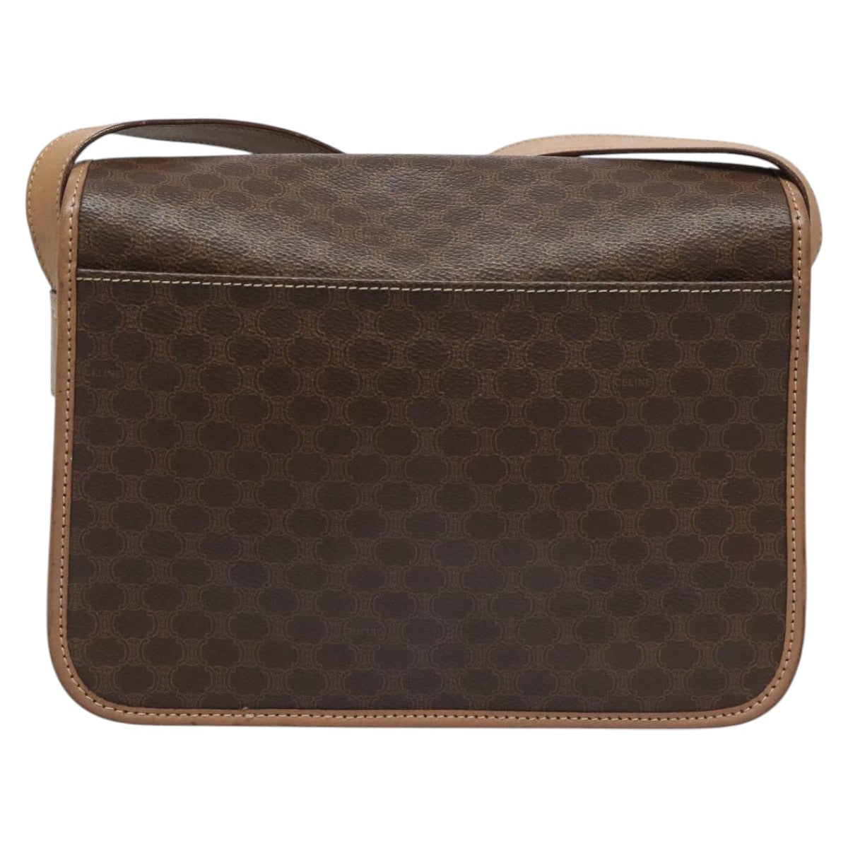 CELINE Macadam Canvas Shoulder Bag PVC Leather Brown Gold Auth 111880