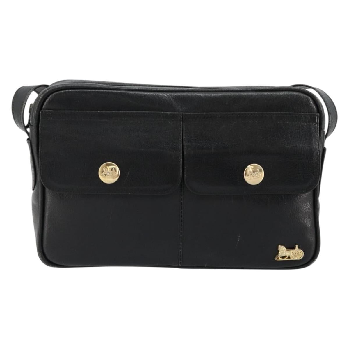CELINE Shoulder Bag Leather Black Auth 112075
