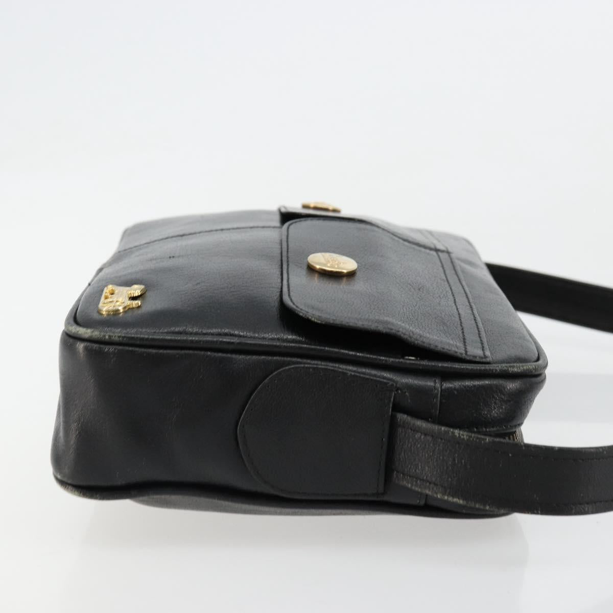 CELINE Shoulder Bag Leather Black Auth 112075