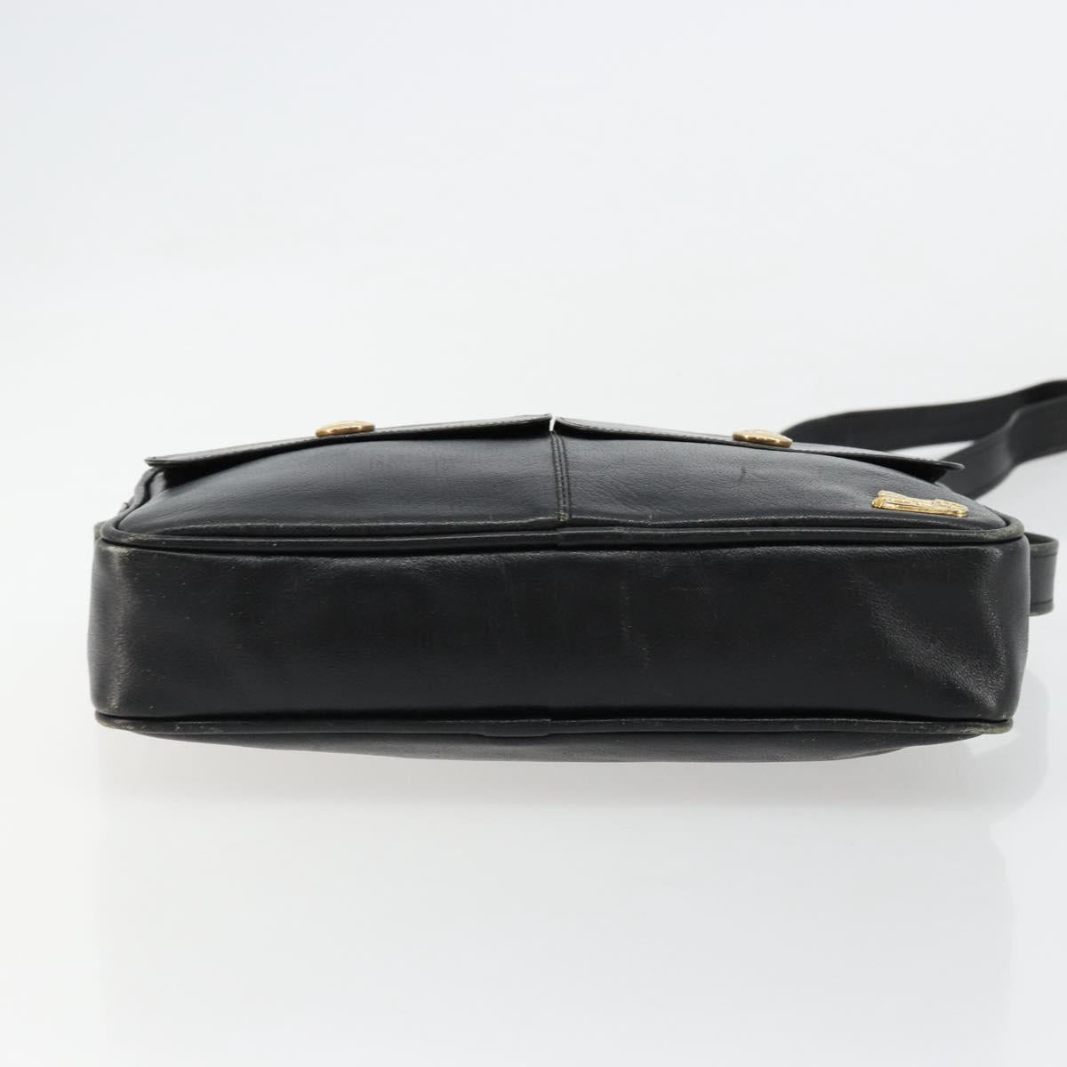 CELINE Shoulder Bag Leather Black Auth 112075