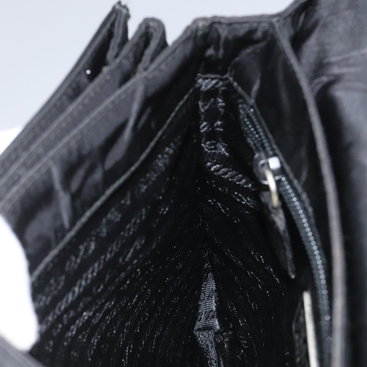 PRADA Hand Bag Nylon Leather Black Auth 112080