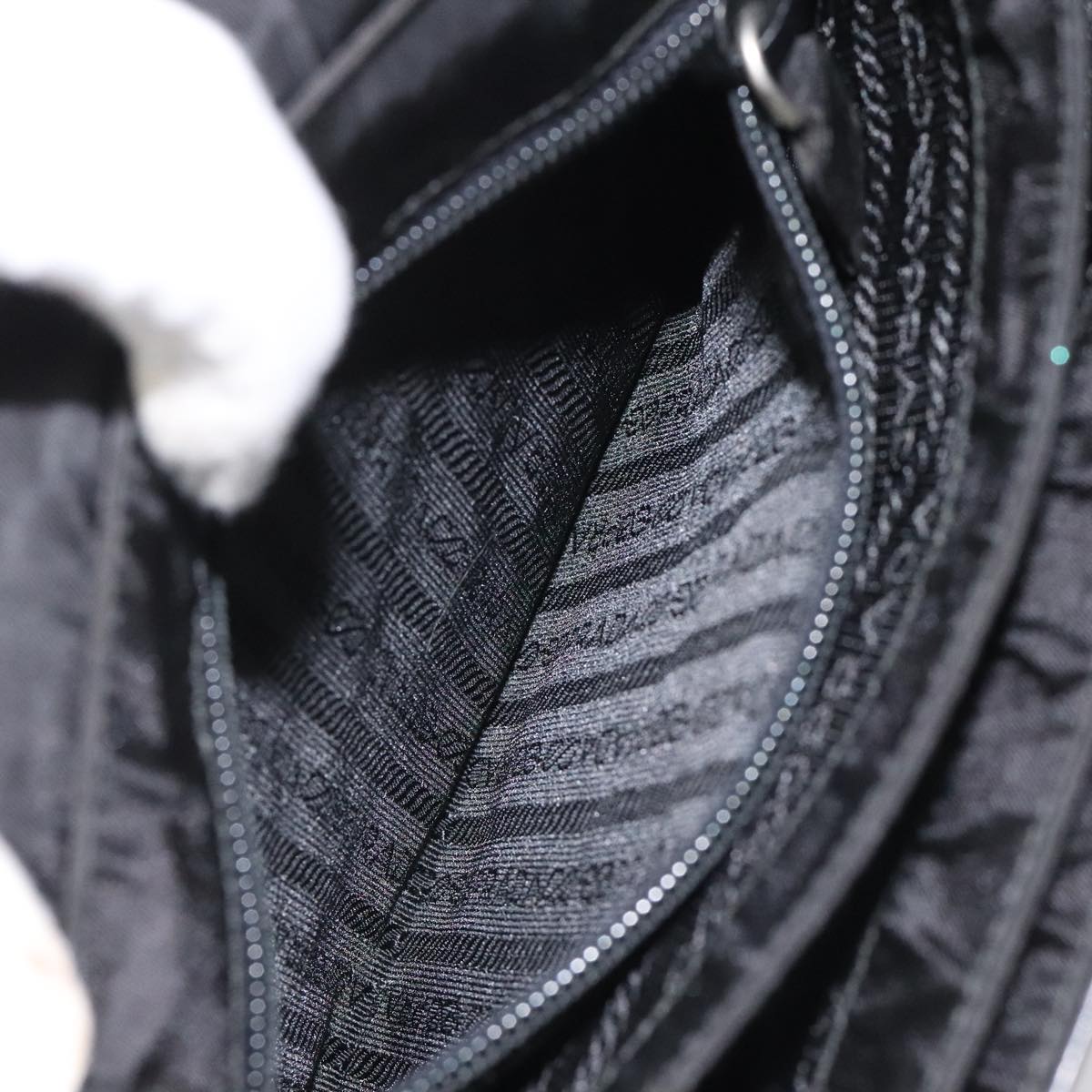 PRADA Hand Bag Nylon Leather Black Auth 112080