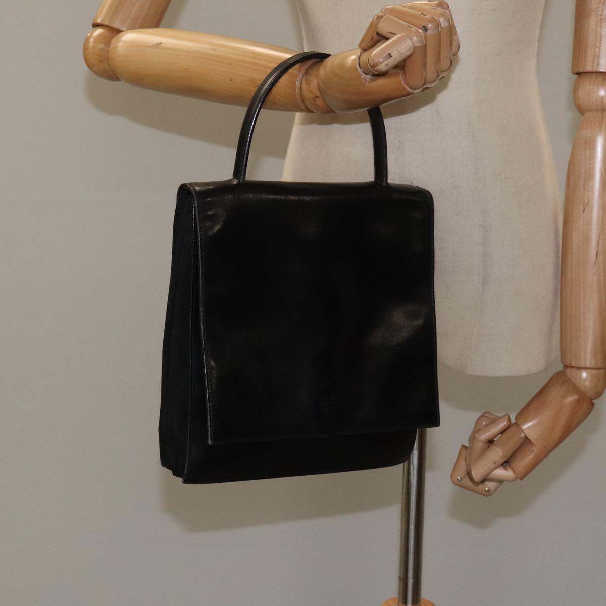 PRADA Hand Bag Nylon Leather Black Auth 112080