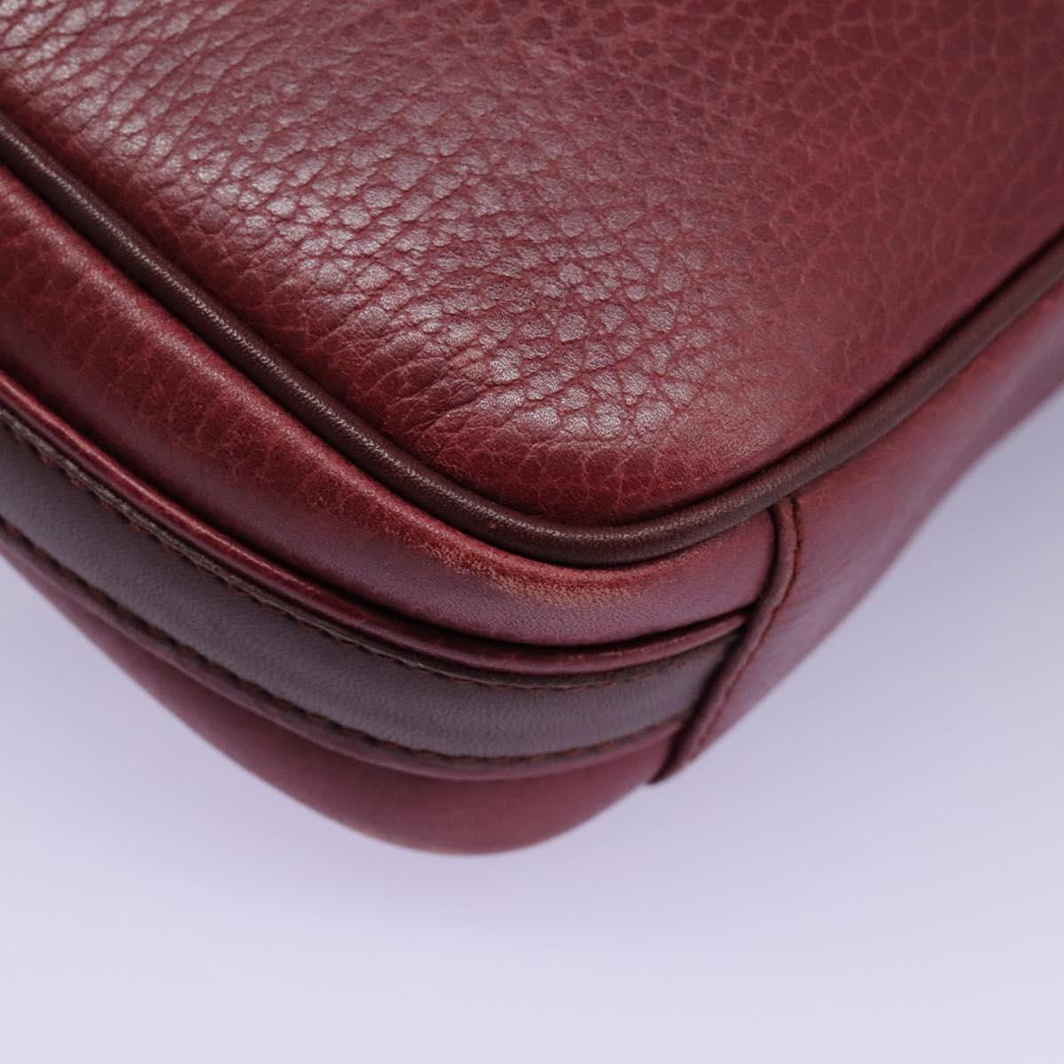 CARTIER Shoulder Bag Leather Red Gold Auth 112095