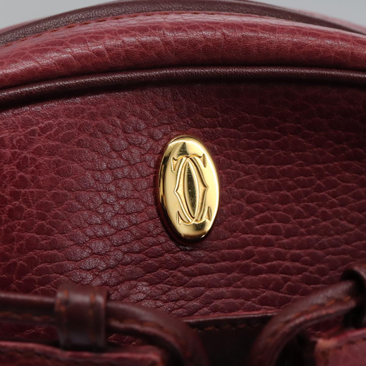 CARTIER Shoulder Bag Leather Red Gold Auth 112095