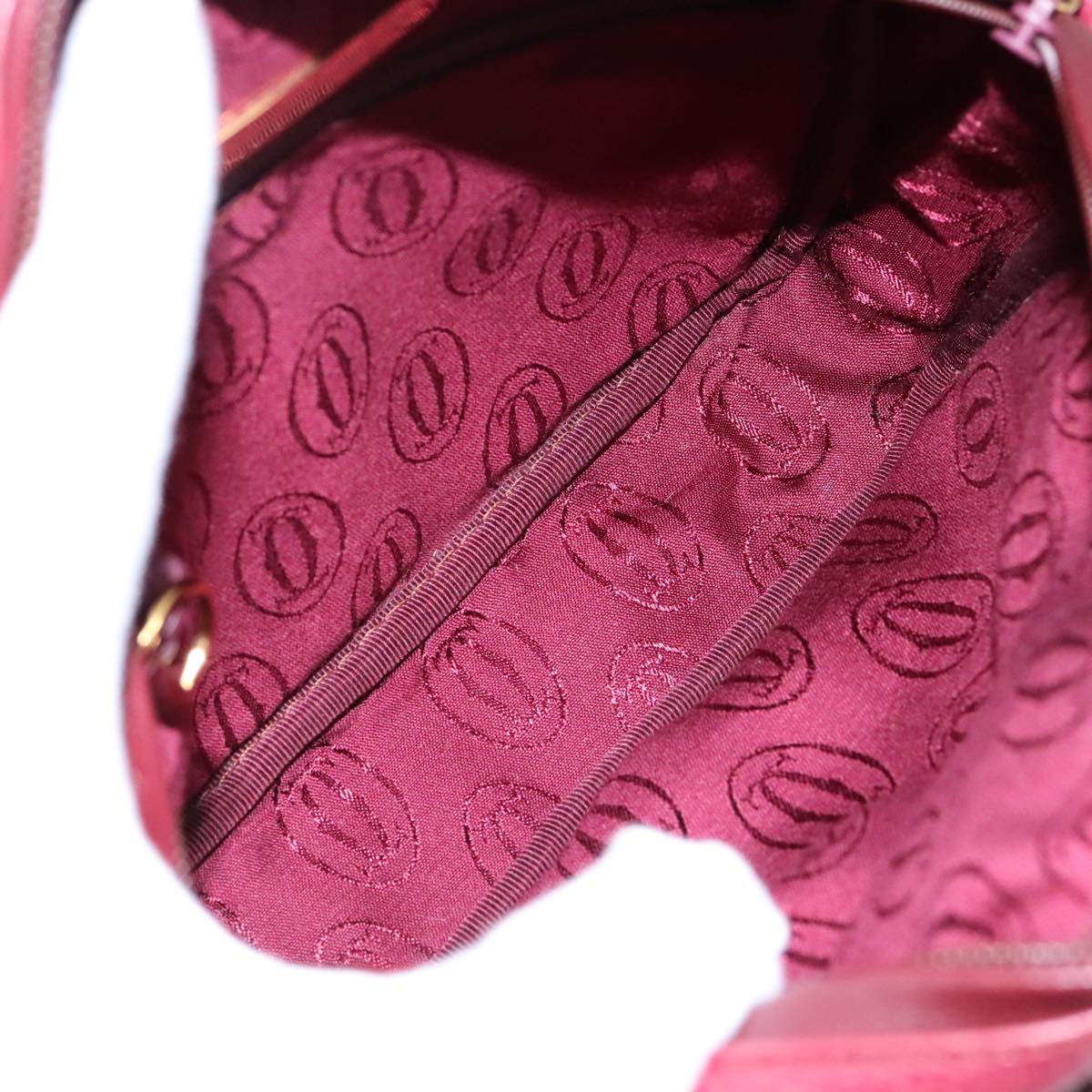 CARTIER Shoulder Bag Leather Red Gold Auth 112095