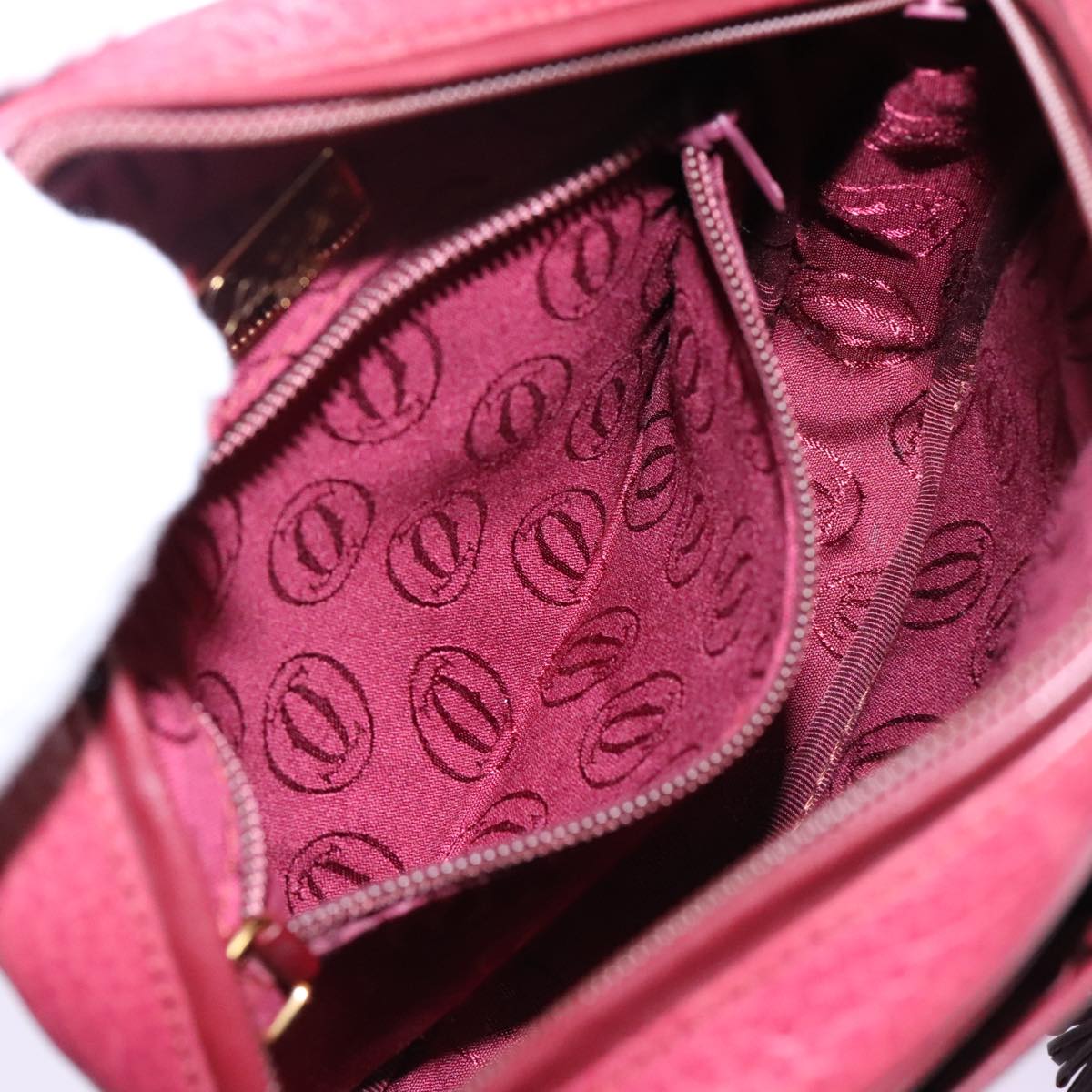 CARTIER Shoulder Bag Leather Red Gold Auth 112095