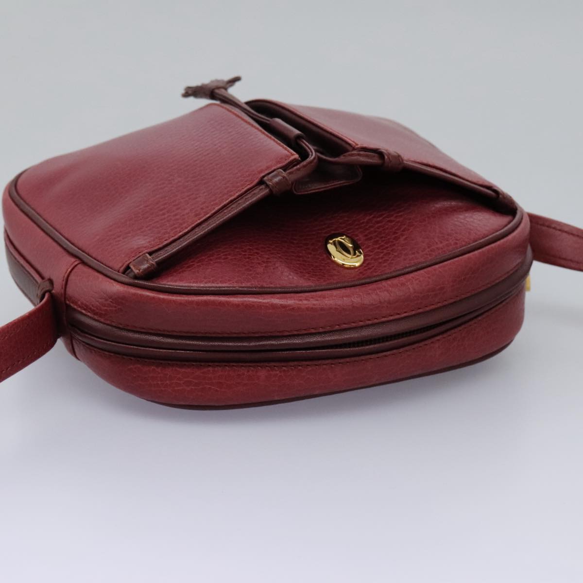 CARTIER Shoulder Bag Leather Red Gold Auth 112095