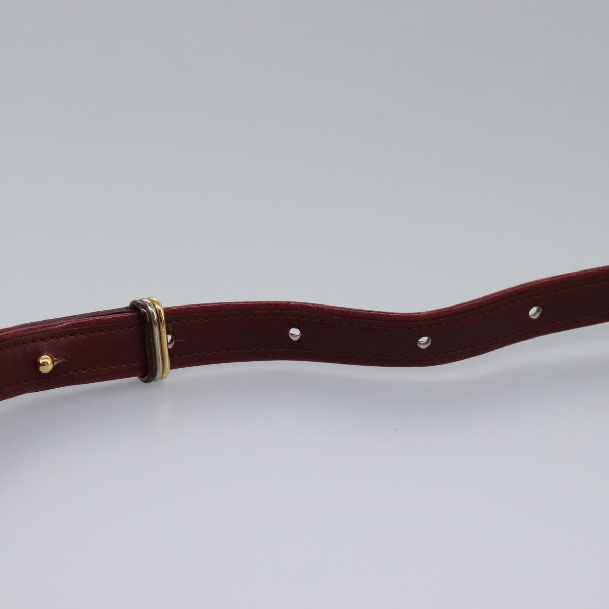 CARTIER Shoulder Bag Leather Red Gold Auth 112095