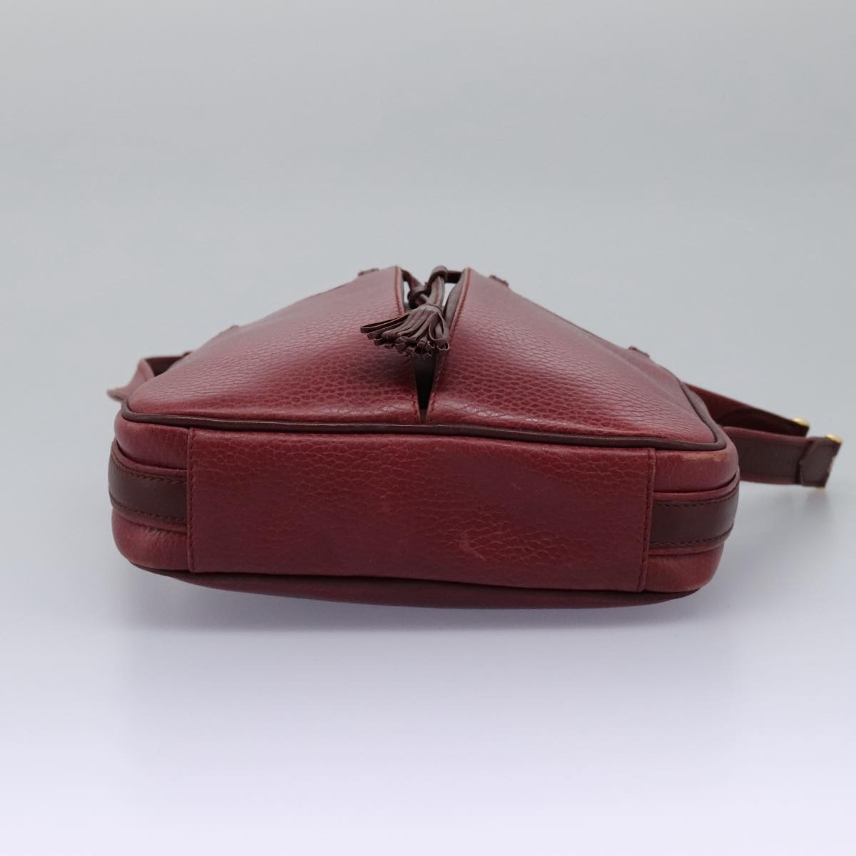 CARTIER Shoulder Bag Leather Red Gold Auth 112095